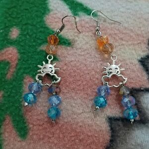 Sun and Cloud Dangle Earrings in Orange and Blue